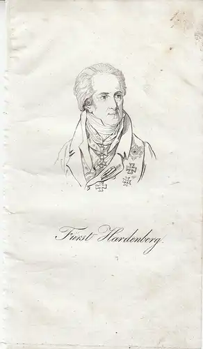 Fürst Hardenberg (1750–1822) preußischer Staatsmann Orig Radierung 1840