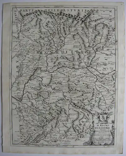 Spanien Leon Copperplate map Giacomo Cantelli Vignola 1696 Espana Barbey