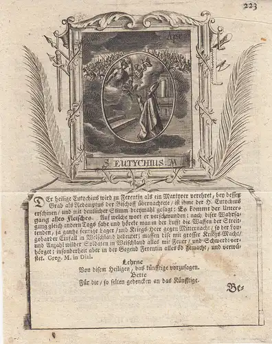 Sankt Eutychius  15. April christlicher Märtyrer Orig Kupferstich um 1750