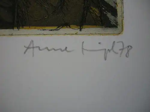 Anne Häupl (1943) Fremde Stadt (Dresden) Orig Farbradierung signiert 1978