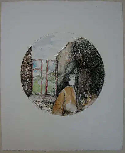 Anne Häupl (1943) Das alte Haus aquarellierte Tuschzeichnung signiert 1975