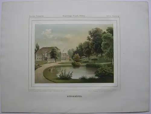 Steinhöfel Kamienny Most Szczecin Polen Orig Farblithografie 1860 Westpommern