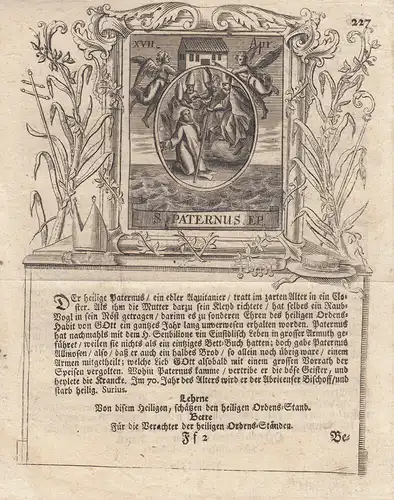 Sankt Paternus 17. April Aquitanier Abricenser Bischof Orig Kupferstich um 1750