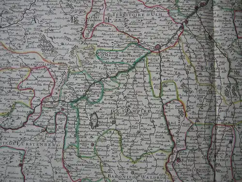 Donaulauf Cours du Danube kolor Orig Kupferstichkarte Iaillot 1700