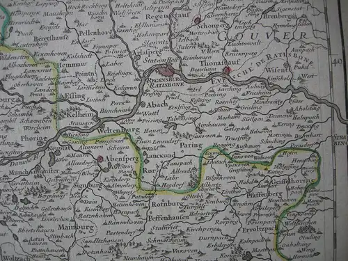 Donaulauf Cours du Danube kolor Orig Kupferstichkarte Iaillot 1700