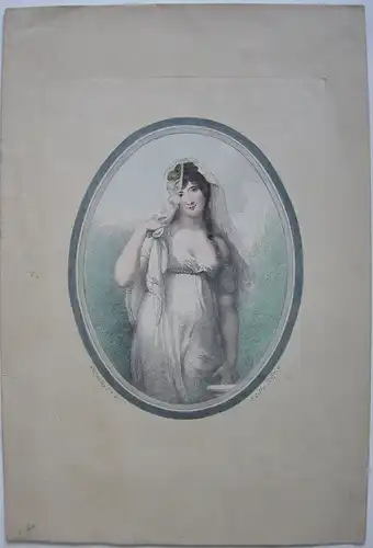 Edwin Roffe (1825-1891) Young Lady Portraitmedaillon Orig Farblithografie 1860