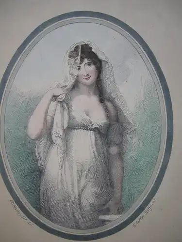 Edwin Roffe (1825-1891) Young Lady Portraitmedaillon Orig Farblithografie 1860