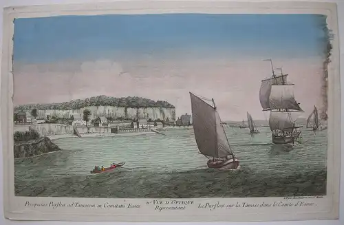 Optical view Guckkastenblatt Themse Mündung Essex Orig Kupferstich 1750 Britain