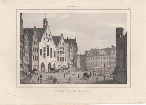 Frankfurt Rathaus Römer Orig Stahlstich Huguener nach Lemaitre 1850 Hessen