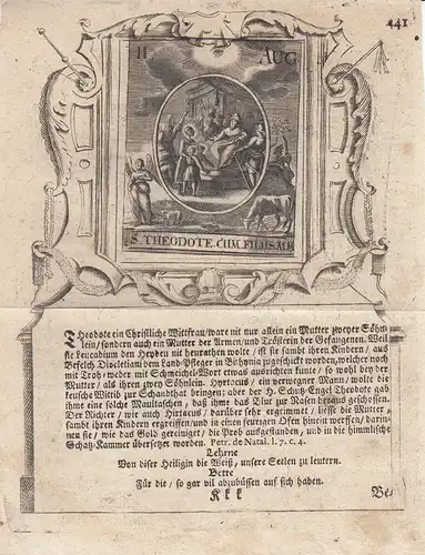 Sankta Theodote 2. August Trösterin der Gefangenen Orig Kupferstich um 1750