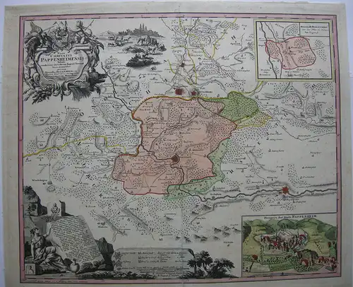 Grafschaft Pappenheim Mittelfranken kolor Orig Kupfersichtkarte Homann 1720