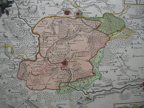 Grafschaft Pappenheim Mittelfranken kolor Orig Kupfersichtkarte Homann 1720