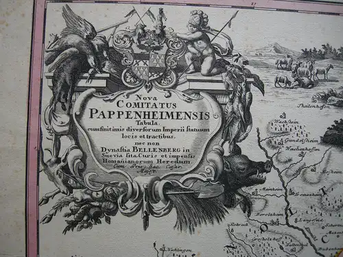 Grafschaft Pappenheim Mittelfranken kolor Orig Kupfersichtkarte Homann 1720