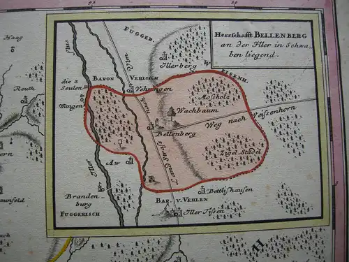 Grafschaft Pappenheim Mittelfranken kolor Orig Kupfersichtkarte Homann 1720