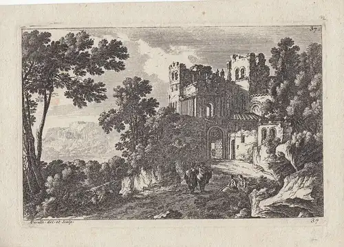 Gabriel Perelle (1603-1677) Landschaft mit Ruine Orig Kupferstich 1660