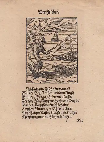 Der Fischer Orig Holzschnitt Jost Amman 1568 Hans Sachs Ständebuch