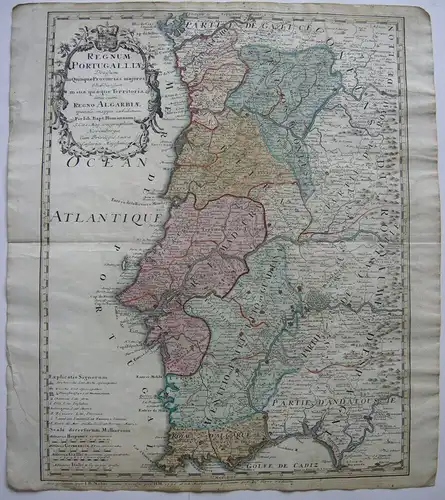 Portugal Algarve Andalusien kolor Orig Kupferstichkarte Homann 1736