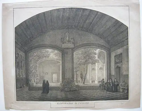 Dominicus Quaglio (1787-1837) Klosterhof in Franken Inkunabel Lithographie 1818