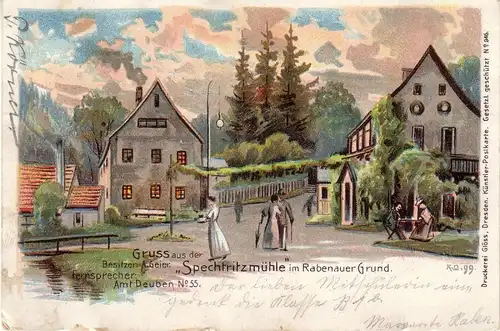 AK Spechtritzmühle Rabenauer Grund Erzgebirge Sachsen  gel 1907 Litho Deuben