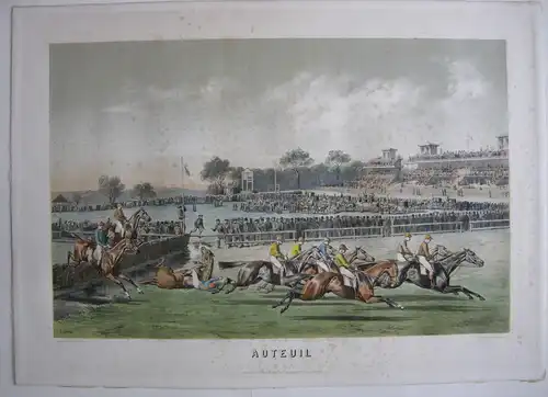 Gustave David (1824-1891) Auteuil Pferderennen Tiercé Orig. Lithografie 1850