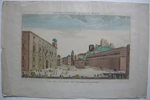 Vue d’optique Guckkastenblatt Granada Alhambra Espana Kol Orig Kupferstich 1800