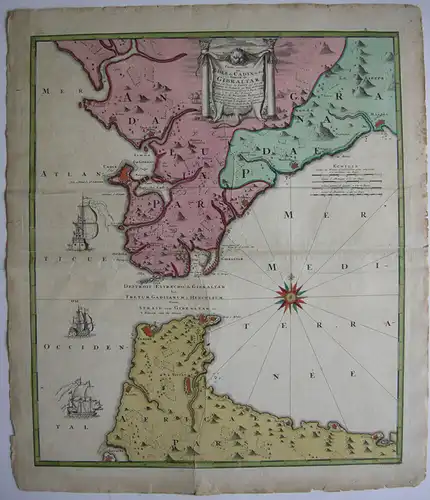 Spanien Cadiz Gibraltar altkolor Kupferstichkarte Homann 1756 Espana