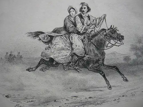 Francois Grenier (1793-1878) Auf der Flucht Orig. Lithografie 1840