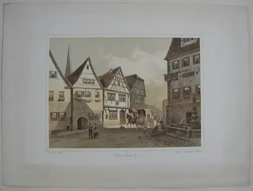 Marbach Neckar  Ansicht Orig Lithografie Robert Stieler 1878 Baden Württemberg