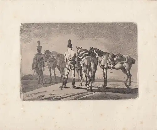 Johann Adam Klein (1792-1875) Offiziere Pferde Orig Aquatinta 1812 plattensign