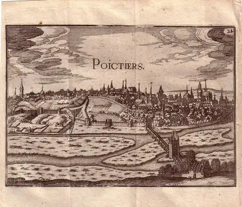 Poitiers France Frankreich Orig. Kupferstich 1670 Gravure de cuivre