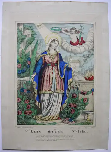 St. Claudine Hl. Claudia Farlblithographie 1880 Imagerie populaire Wissembourg