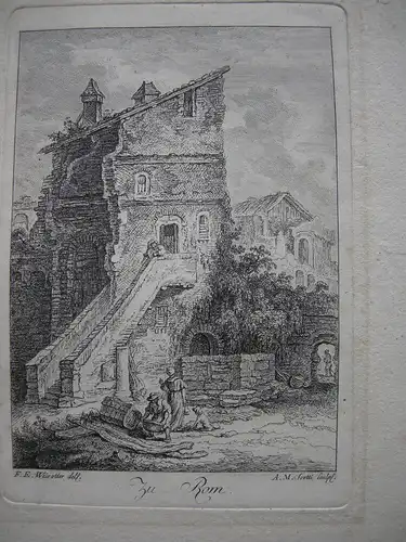 F. E. Weirotter (1730-1771) Zu Rom Ruine Orig. Radierung um 1760