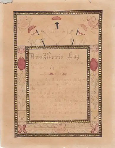 Votivblatt Denkspruch für Ana Maria Luz Originalzeichnung 1890