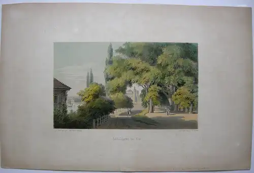 Wilhelm Heuer (1813-1890) Schlossgarten bei Kiel Orig Lithografie bei Plate 1855