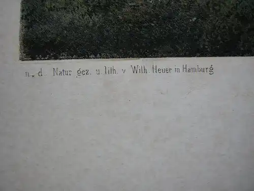 Wilhelm Heuer (1813-1890) Schlossgarten bei Kiel Orig Lithografie bei Plate 1855