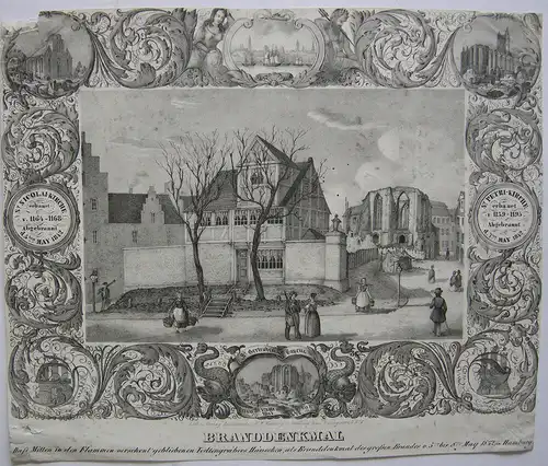 Hamburg Branddenkmal Totengräber Häuschen Orig Kreidelithografie 1842