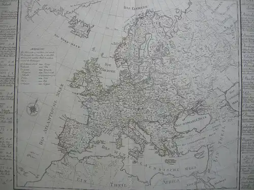 Neue Karte von Europa Produkte der Länder kolor Orig Kupferstichkarte 1787
