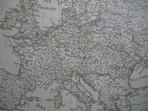 Neue Karte von Europa Produkte der Länder kolor Orig Kupferstichkarte 1787