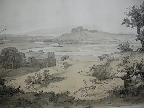 Emil Kirchner (1813-1885) Abend Landschaft Italien Orig Lithografie 1839