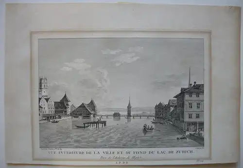 Zürich Züricher See vom Haus zum Schwert Schweiz Orig. Kupferstich Née 1790