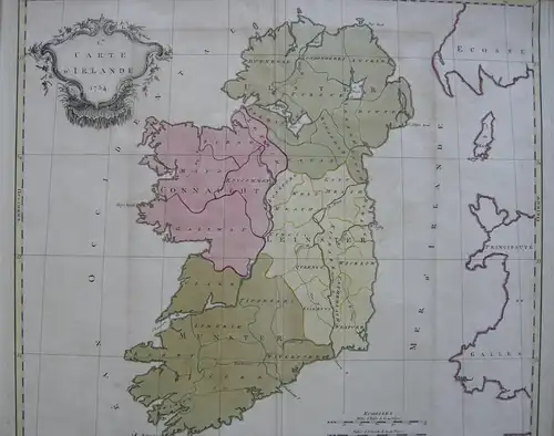 Ireland Irland  couloured Orig copper plate map 1754 Kupferstichkarte Gibson