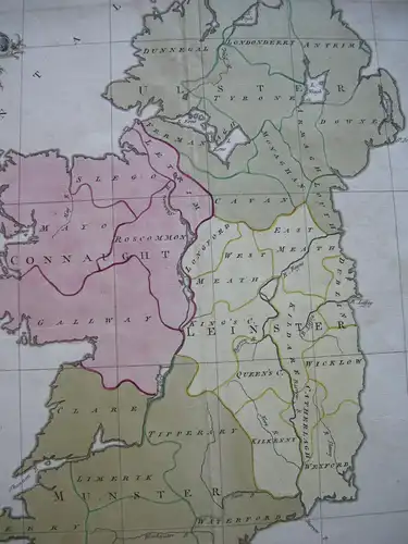 Ireland Irland  couloured Orig copper plate map 1754 Kupferstichkarte Gibson