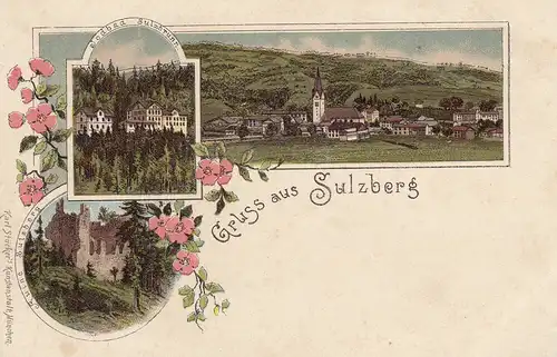 Ak Sulzberg Jodbad Ruine Totale Oberallgäu Kempten Litho ungelaufen 1900