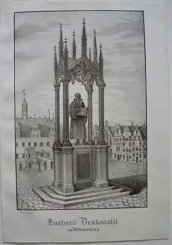 Luther Denkmal Wittenberg Reformator Orig Lithografie Kunike 1825