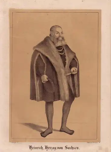 Herzog Heinrich von Sachsen Orig Lithographie um 1850 A. Pretzsch