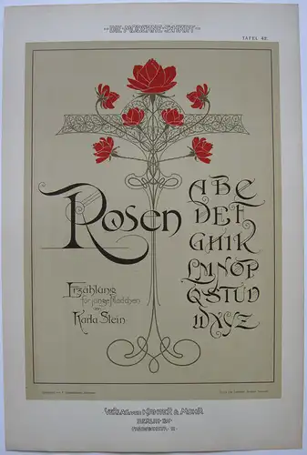 Rosen Bucheinband Karla Stein Orig Lithografie F. Schweinmanns Jugendstil 1900