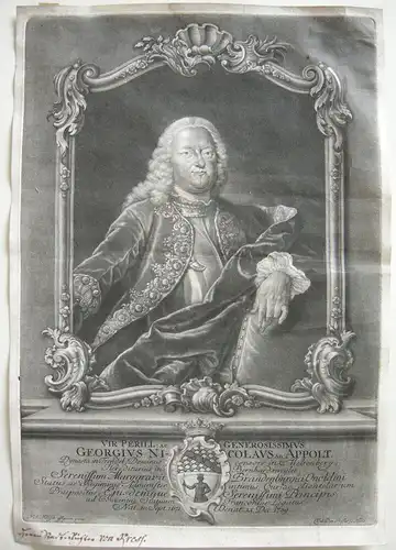 Georg Nikolaus von Appolt Jurist Portrait Orig Schabkunstblatt V D Preisler 1761