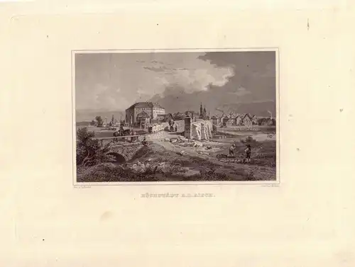 Höchstadt Aisch Gesamtansicht Mittelfranken Bayern Stahlstich Kolb 1850 Lebschee