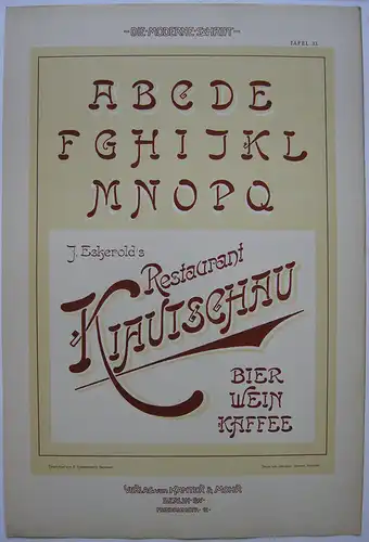 Restaurant Kiautschau Schrift Orig Lithografie F. Schweinmanns Jugendstil 1900