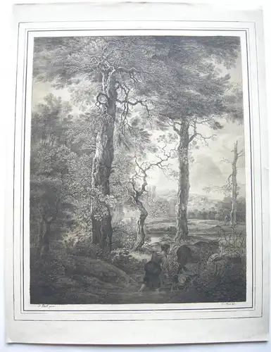Furt im Walde frühe Orig Lithographie Tonplatte Caspar Auer nach J. Both 1819